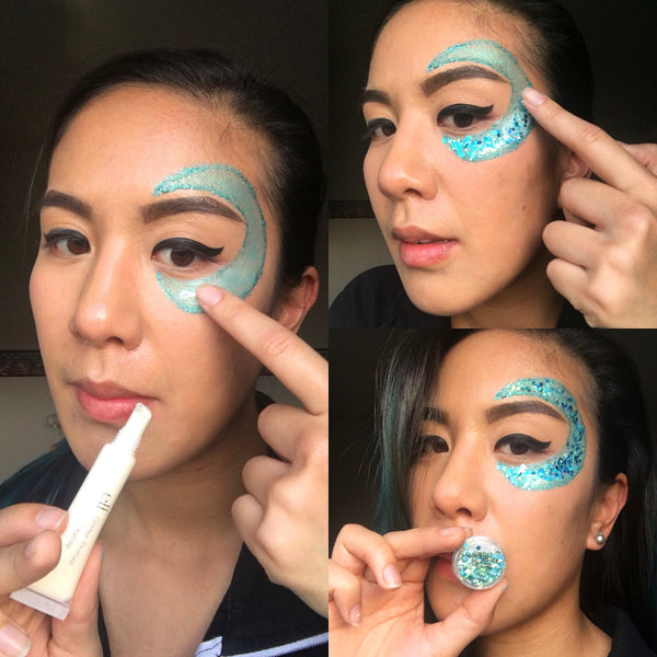 Moon Inspired Festival Makeup with Chunky Blue Face Glitter