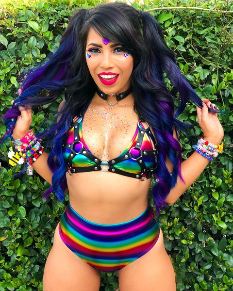 Rainbow 2 Piece Rave Set with Black Harness