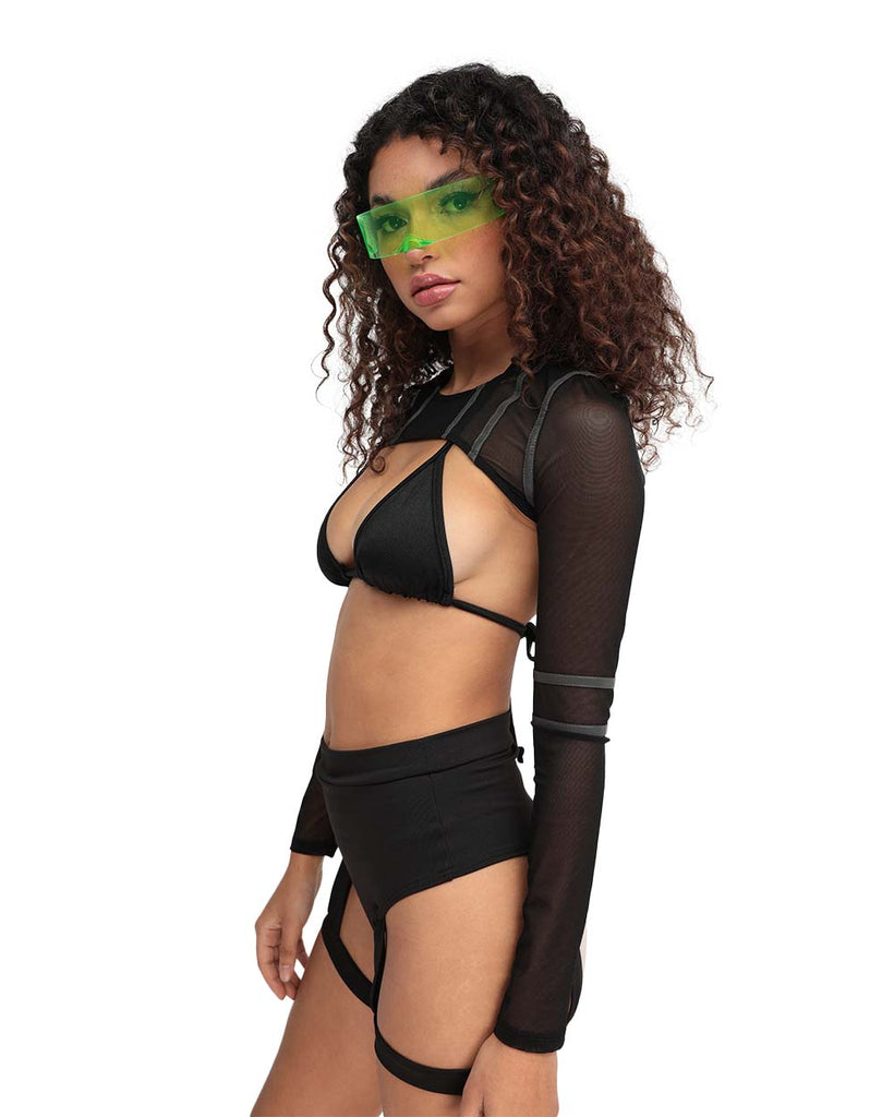 Autopilot Rainbow Reflective Mesh Ultra Crop Top-Black-Side--Quinn---S