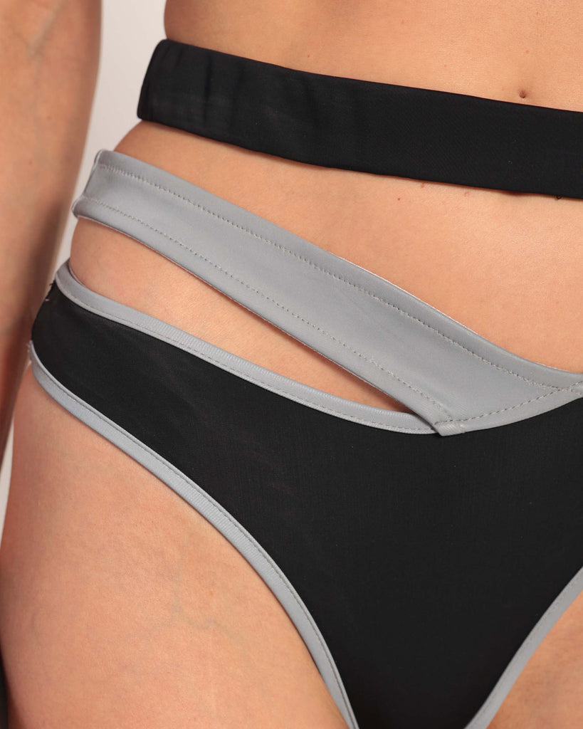 Backstage Baddie Reflective Cutout Bottoms-Black/Silver-Detail