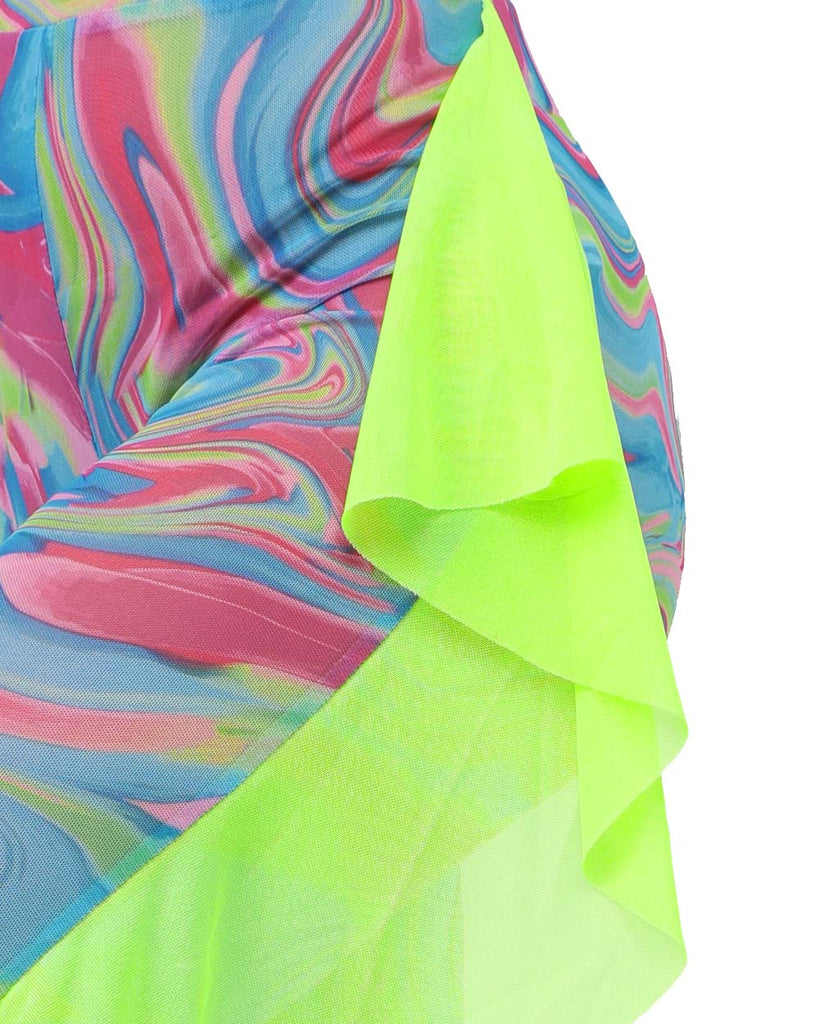 Dream Date Ruffled Bell Bottoms-Blue/Neon Green/Pink-Detail