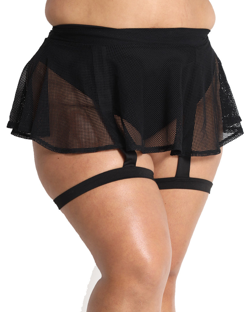 Freaky Fishnet Mini Skirt-Curve1-Black-Front--Silvia---1X