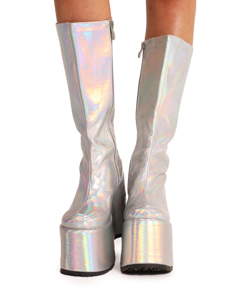 Holographic Sorceress Platform Boots-Silver-Front