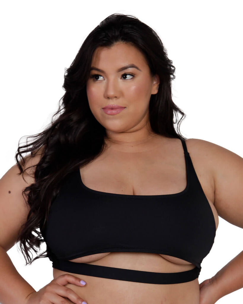 Recycled Fabric Malibu BB Cutout Crop Top-Curve1-Black-Front--Silvia---1X