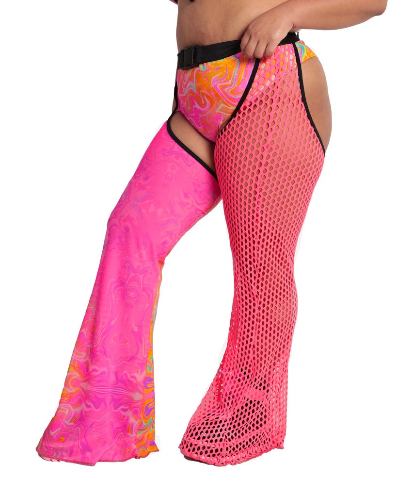 Rolita Couture x iHR Fractal Flashbacks Fishnet Splice Bell Chaps-Curve1-Rainbow-Side--Silvia---2XL