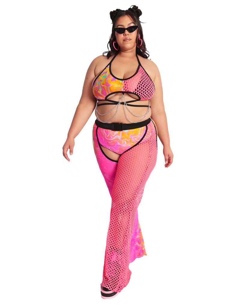 Rolita Couture x iHR Fractal Flashbacks Fishnet Splice Bell Chaps-Curve1-Rainbow-Full--Silvia---2XL