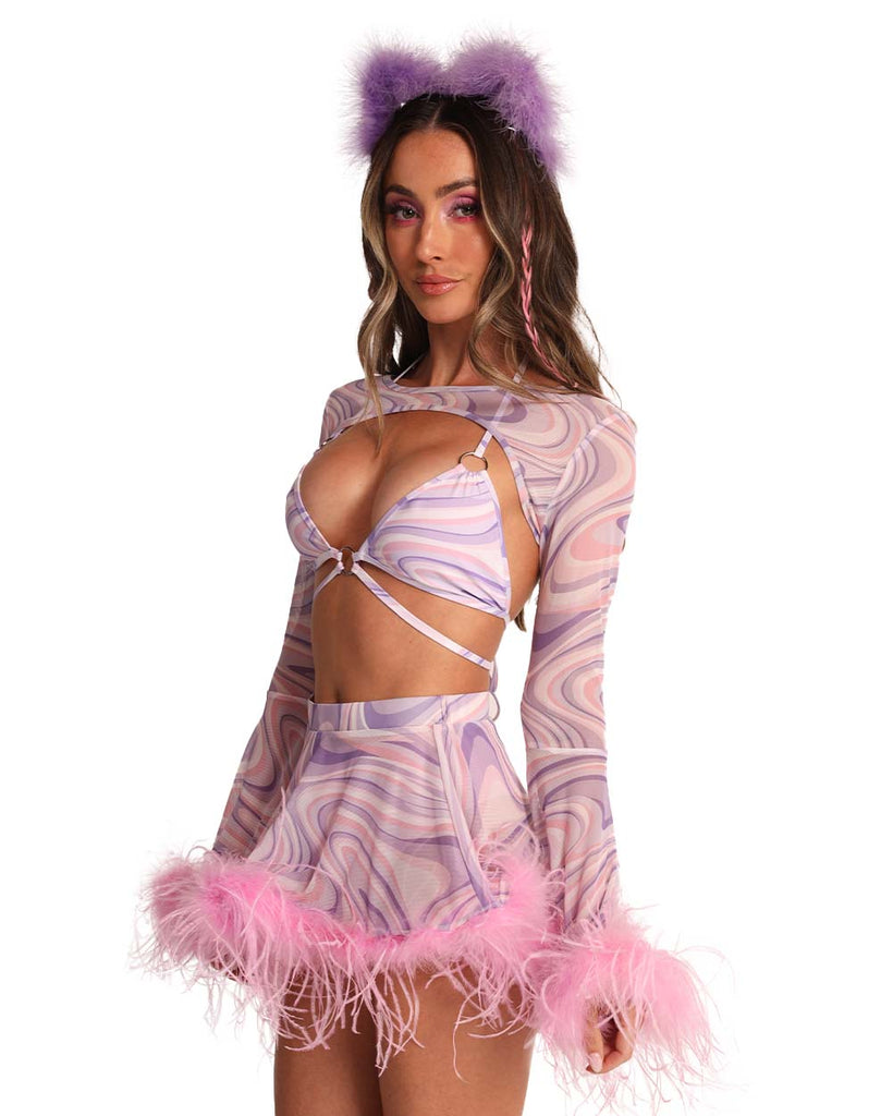 Swirly Sis Mesh Marabou Ultra Crop Top-Baby Pink/Lavender-Side--Hannah---S