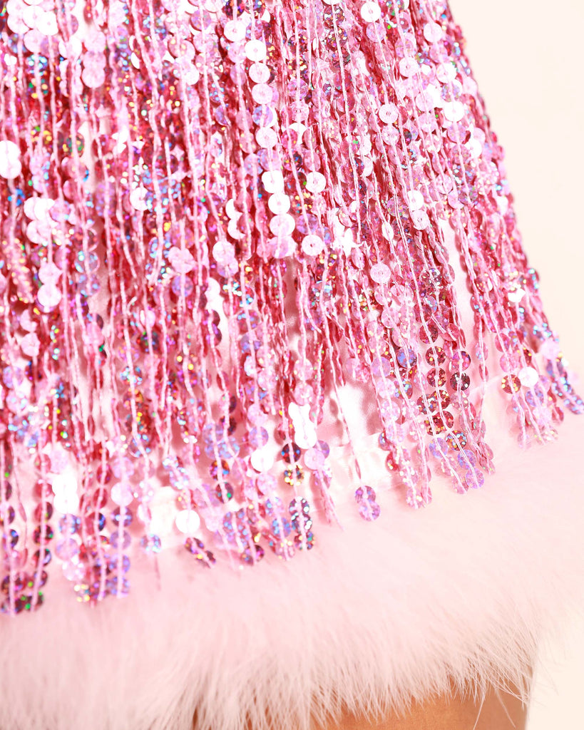 Totally Glam Marabou Sequin Skirt-Pink-Detail