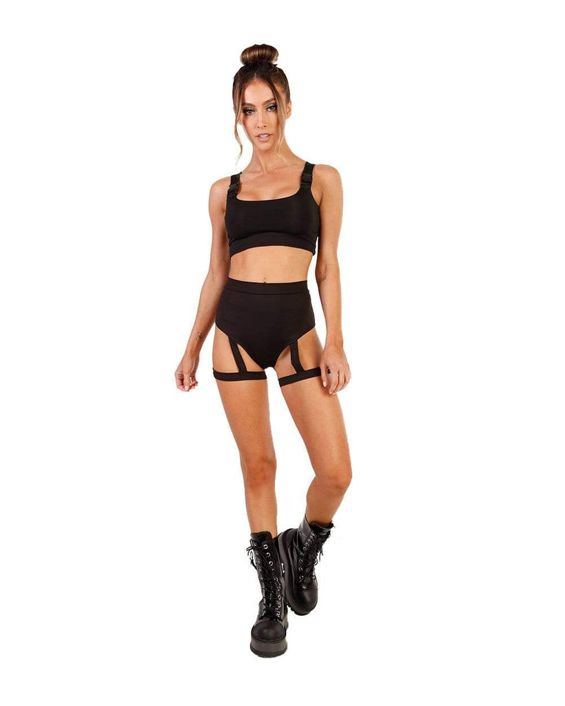 Showdown Harness Booty Shorts-Black-Full--Hannah---S