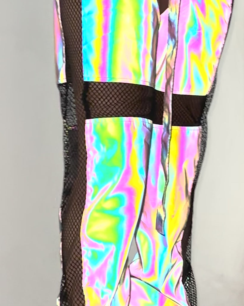 False Alarm Fishnet Rainbow Reflective Chaps-Rainbow-allskus