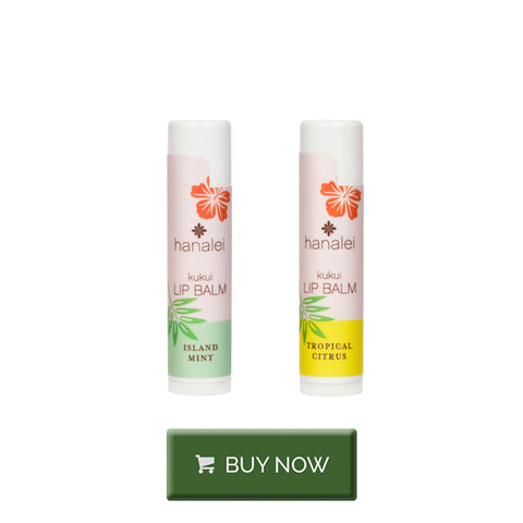 Cruelty-free lip balm with Kukui Oil in mint or citrus by Hanalei Company