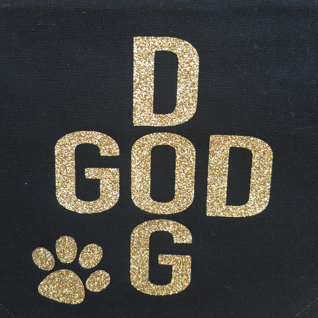 Bandana Designed On Black And Gold Polka Dots God Dog Three Humans And A Dog