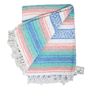 Mint, Blue & Coral Peach Mexican Falsa Blanket - West Path - Mexican Falsa Blanket