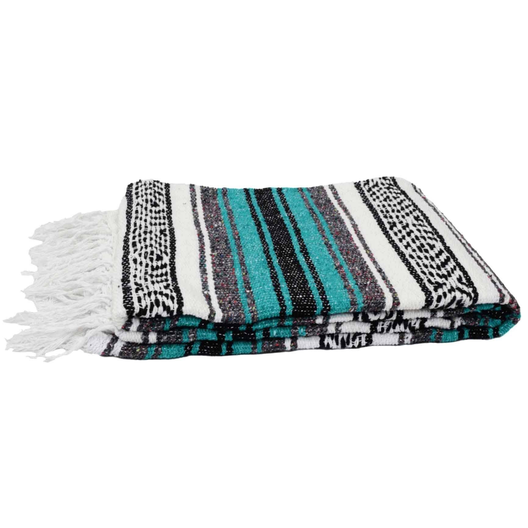 Mexican Blanket Green Turquoise Mexican Falsa Serape Throw XL Size