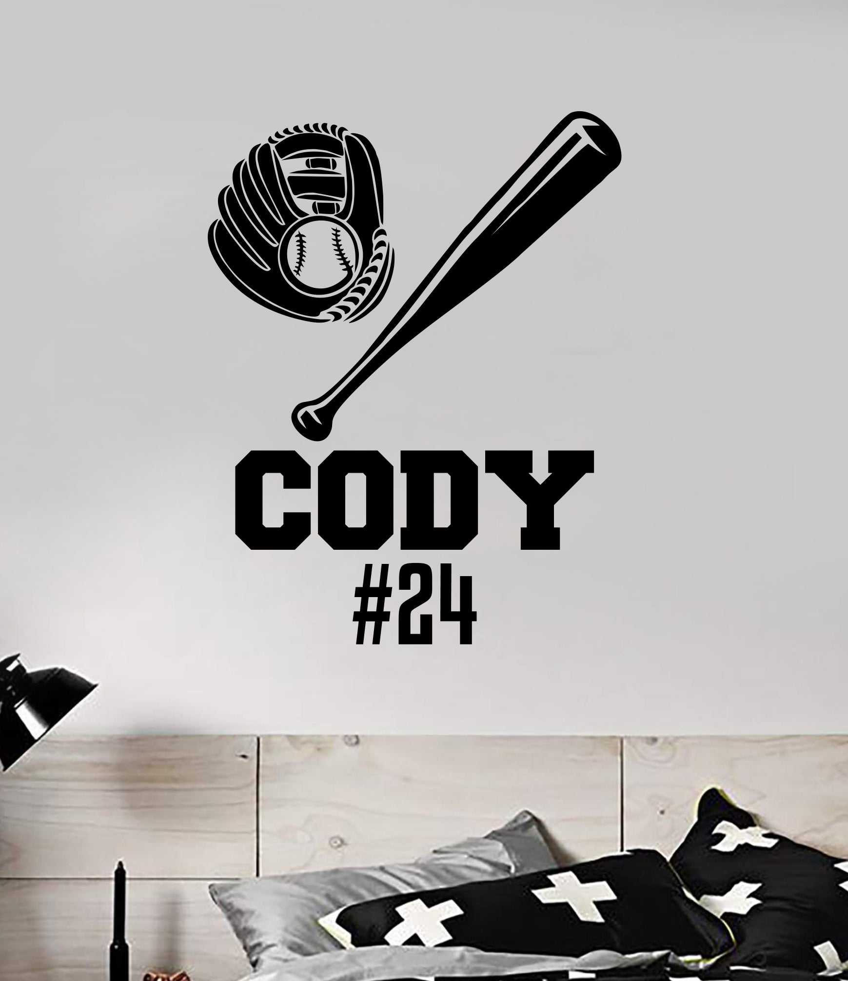 Baseball Bat and Glove Custom Name Wall Decal Sticker Vinyl Art Home Decor Inspirational Nursery Boy