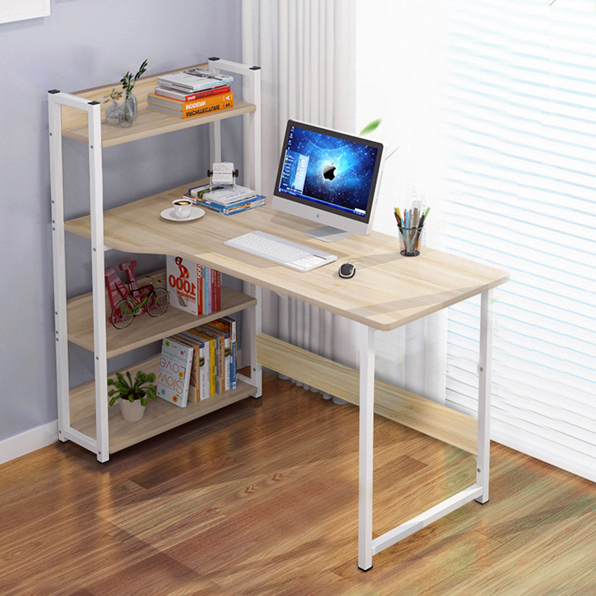 Bookcase Computer Desk Bookshelf Pc Laptop Study Table Home Office