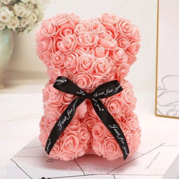 Eternity Peach Roses Teddy Bear 25cm Forever Flowers Mango People Flowers With Ribbon 