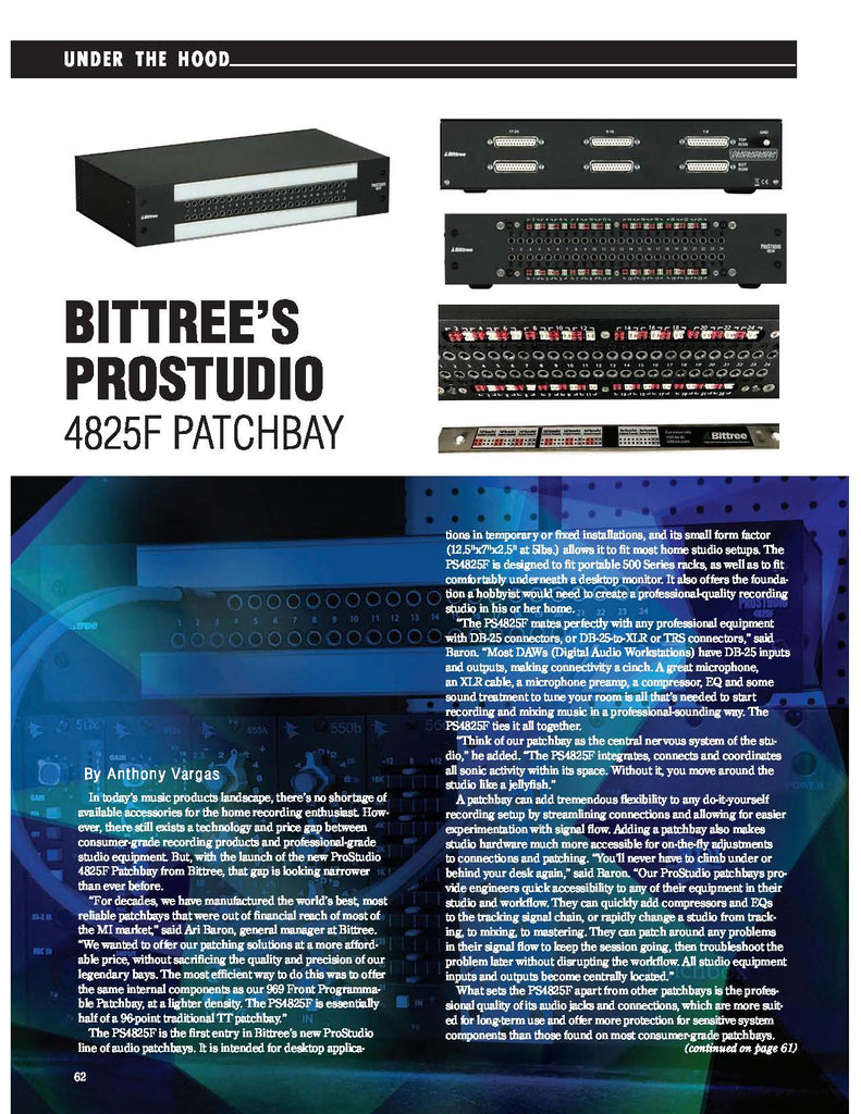 Bittree ProStudio PS4825F Patchbay Featured in Music & Sound Retailer 09/17