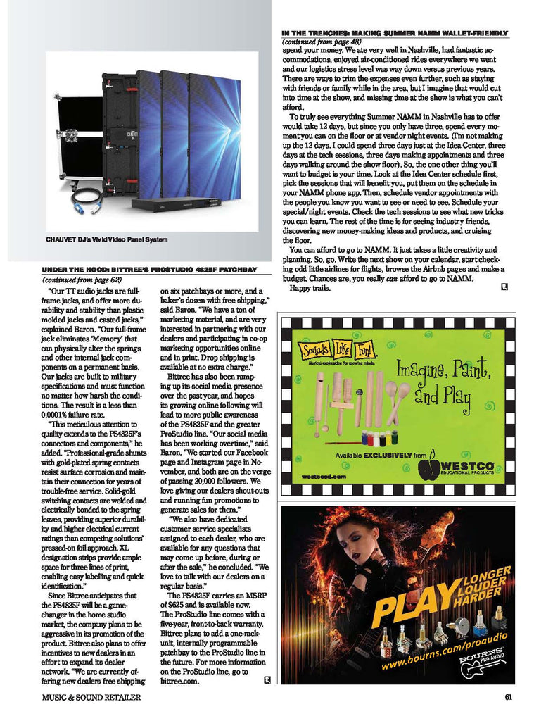 Bittree ProStudio PS4825F Patchbay Featured in Music & Sound Retailer 09/17