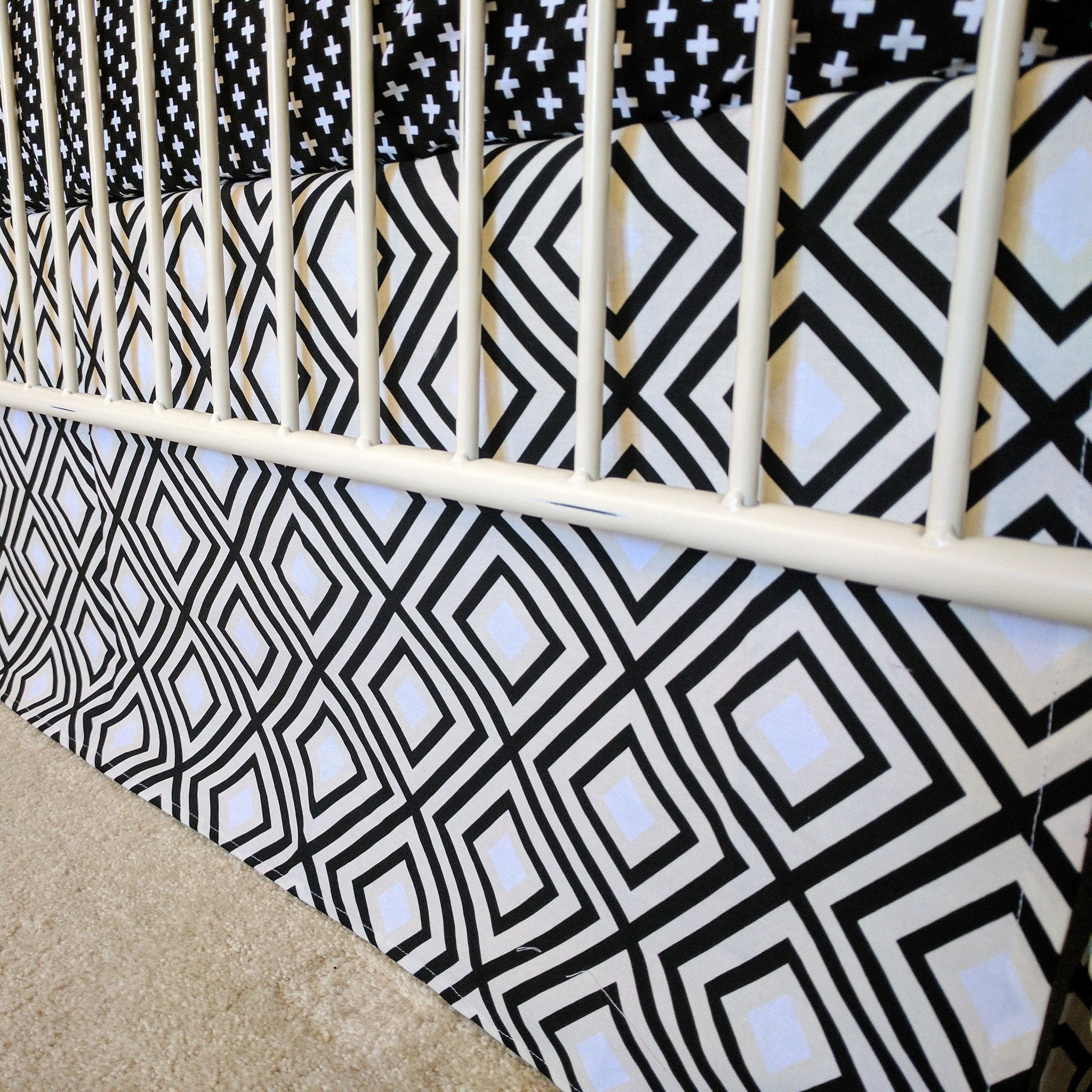 Crib Skirt Black And White Swiss Cross Bold Bedding