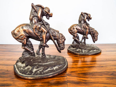 Vintage 19s Western Indian Horse Bookends End Of The Trail After James Fraser Yesteryear Essentials