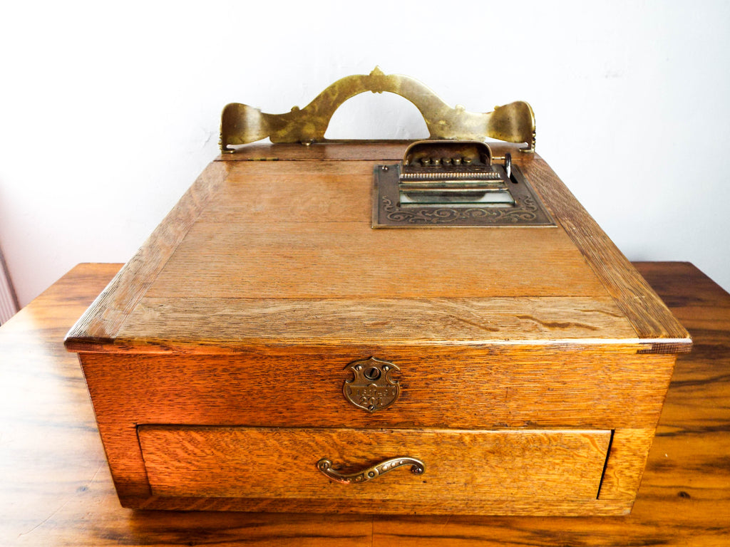 antique wooden five pocket cash drawer