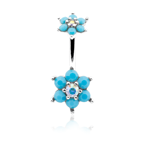 Turquoise Spring Flower Sparkle Prong Set WildKlass Belly Button Ring