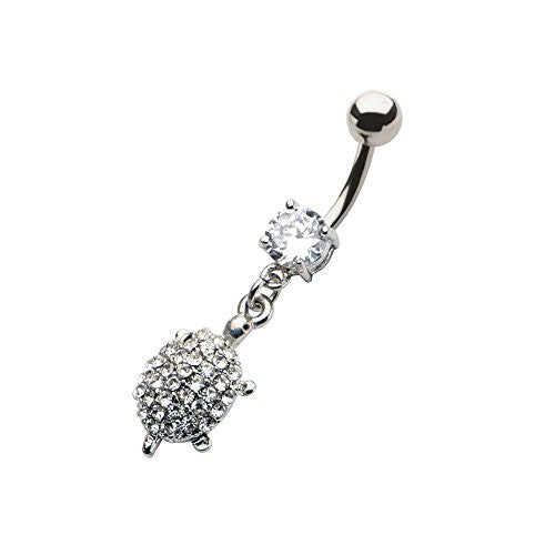 Clear Gem Turtle Dangle Charm WildKlass Belly Ring ( 14g 3/8")