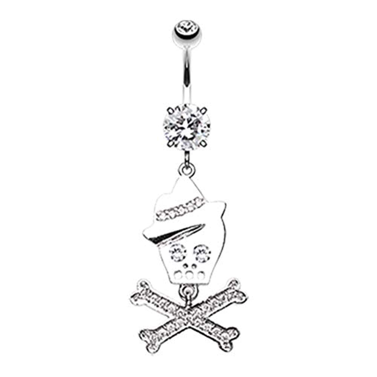 Fedora Skull & Crossbones Sparkle WildKlass Belly Button Ring