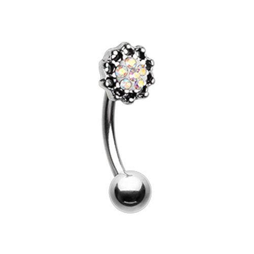 Lotus Sprinkle Dot Filigree WildKlass Curved Barbell Eyebrow Ring (Aurora Borealis)