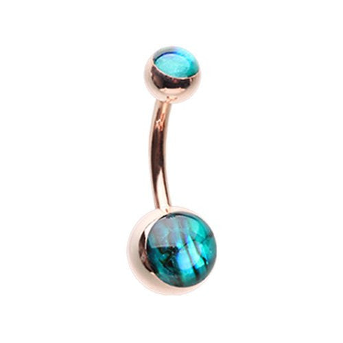 Rose Gold Abalone Shell Double Ball Inlay WildKlass Belly Button Ring