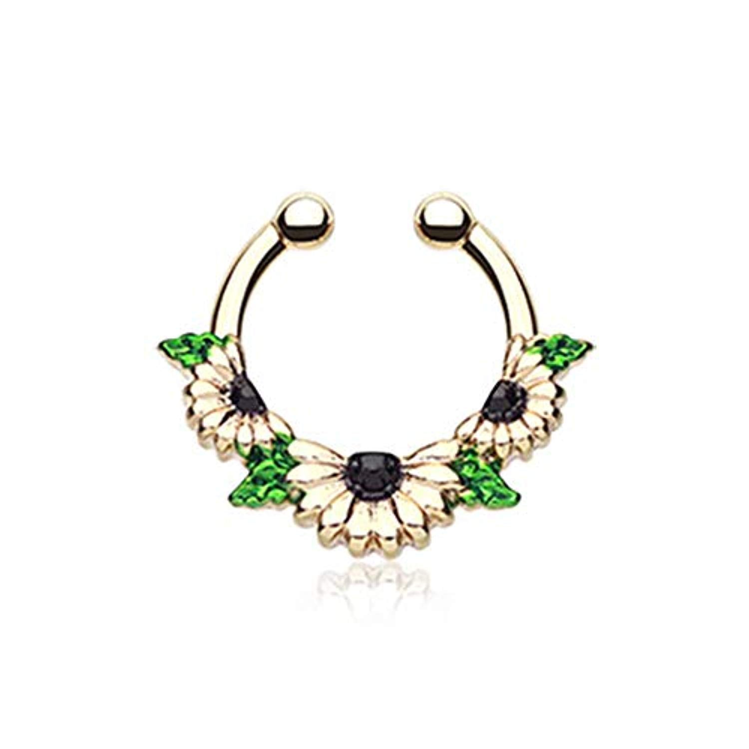 Golden Daisy Garden Icon WildKlass Fake Septum Clip-On Ring