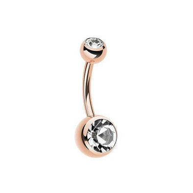 Rose Gold Double Gem Ball Steel Belly Button Ring – WildKlass Jewelry