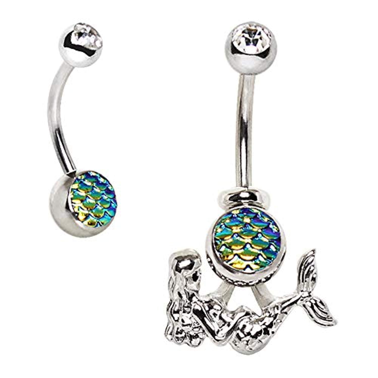 316L Stainless Steel 2-in-1 Fish Scale Cabochon WildKlass Mermaid Navel Ring