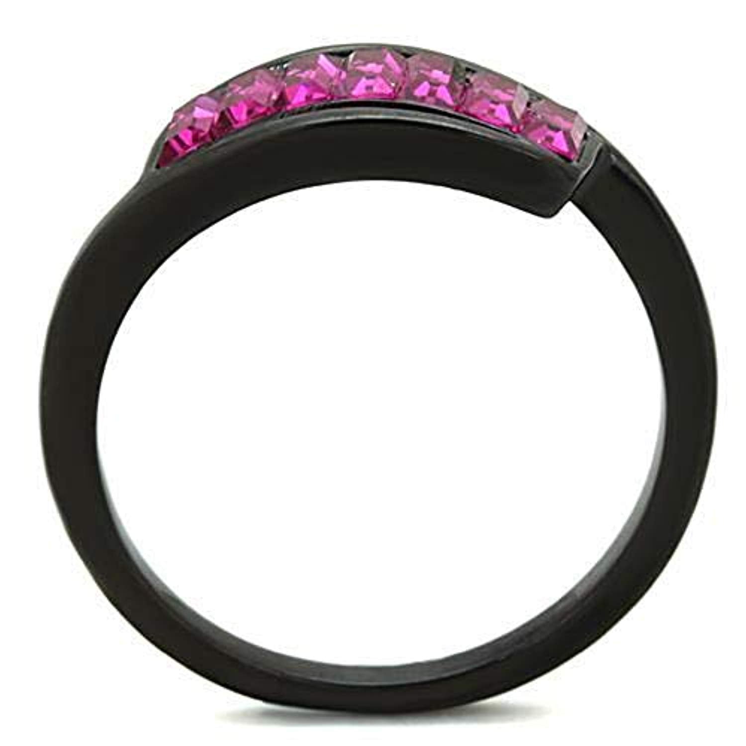 WildKlass Stainless Steel Ring IP Black Women Top Grade Crystal Fuchsia