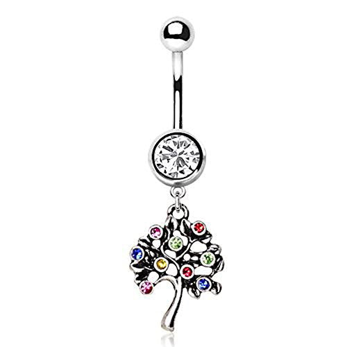 316L Stainless Steel Fruiting Tree of Life Dangle WildKlass Navel Ring