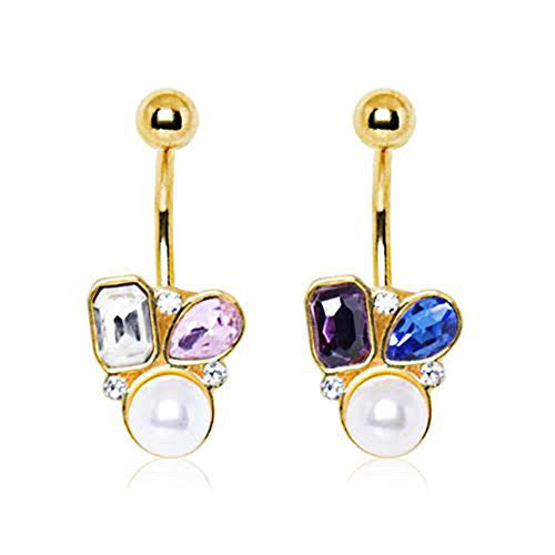 Gold Plated Art of Brilliance Gem and Pearl Drop WildKlass Navel Ring