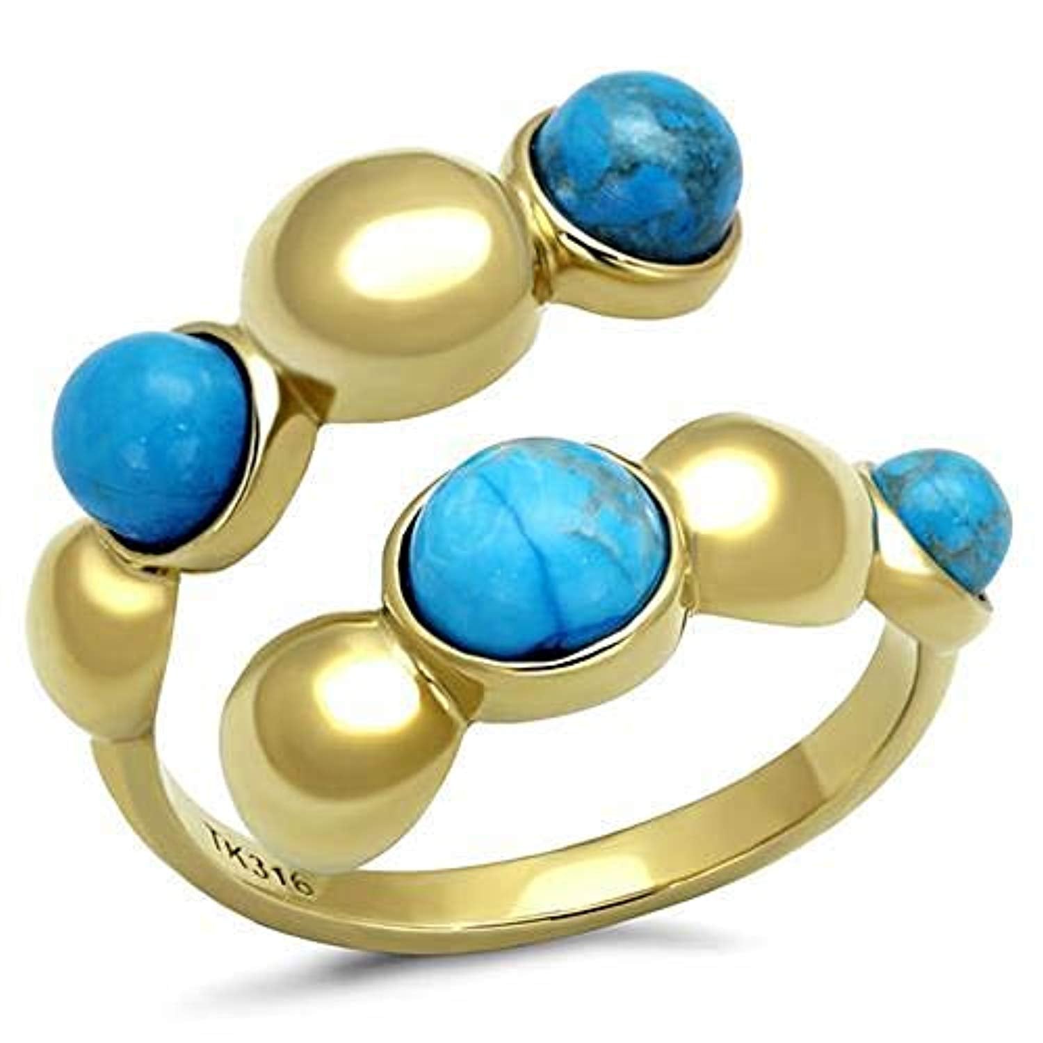 WildKlass Stainless Steel Ring IP Gold Women Semi-Precious Sea Blue