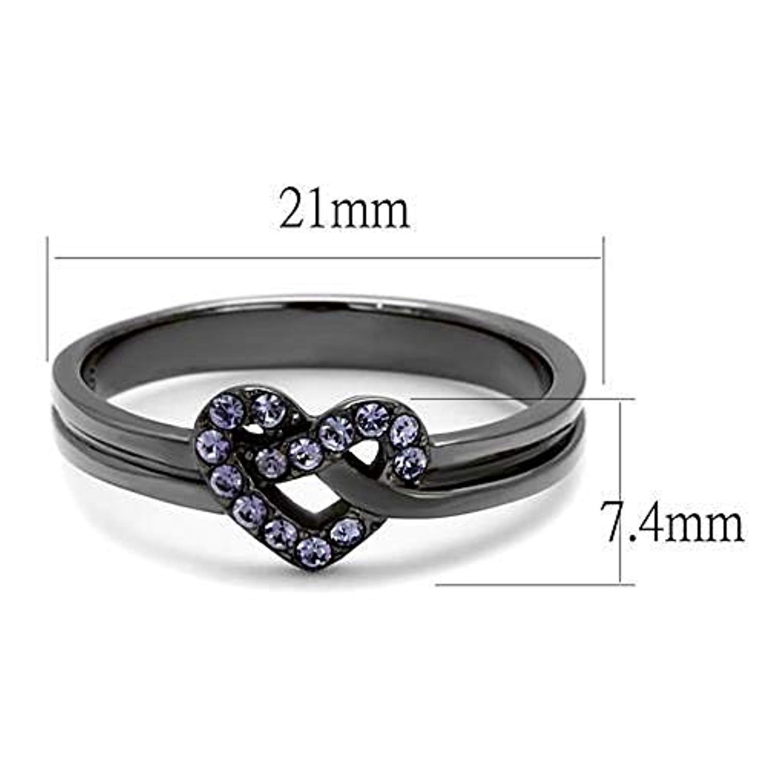 WildKlass Stainless Steel Ring IP Light Black (IP Gun) Women Top Grade Crystal Light Amethyst