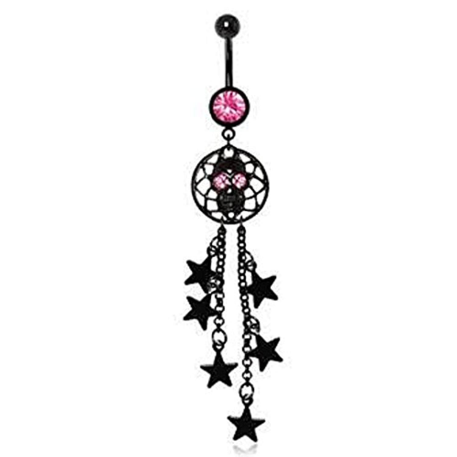 Black PVD Plated Alien Skull and Stars Dangle WildKlass Navel Ring