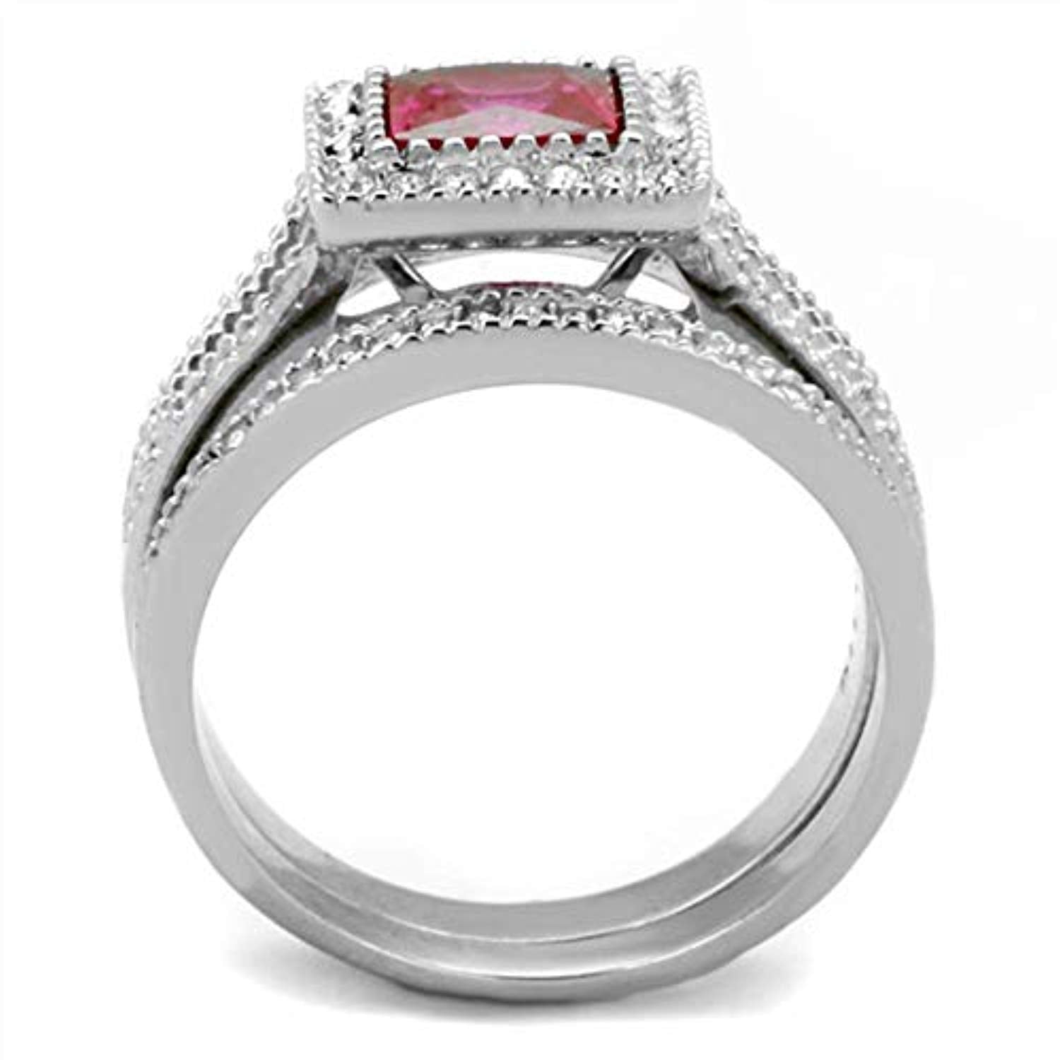 WildKlass Stainless Steel Ring High Polished Women AAA Grade CZ Ruby