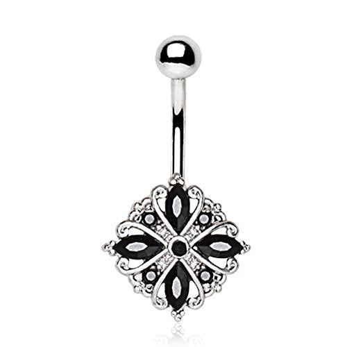 316L Stainless Steel Ornate Flower Design WildKlass Navel Ring