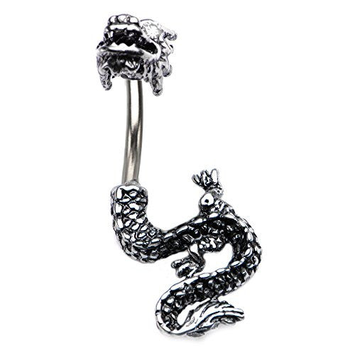 In and Out WildKlass Navel Barbell Dragon with Clear CZ eyes (14g 7/16")