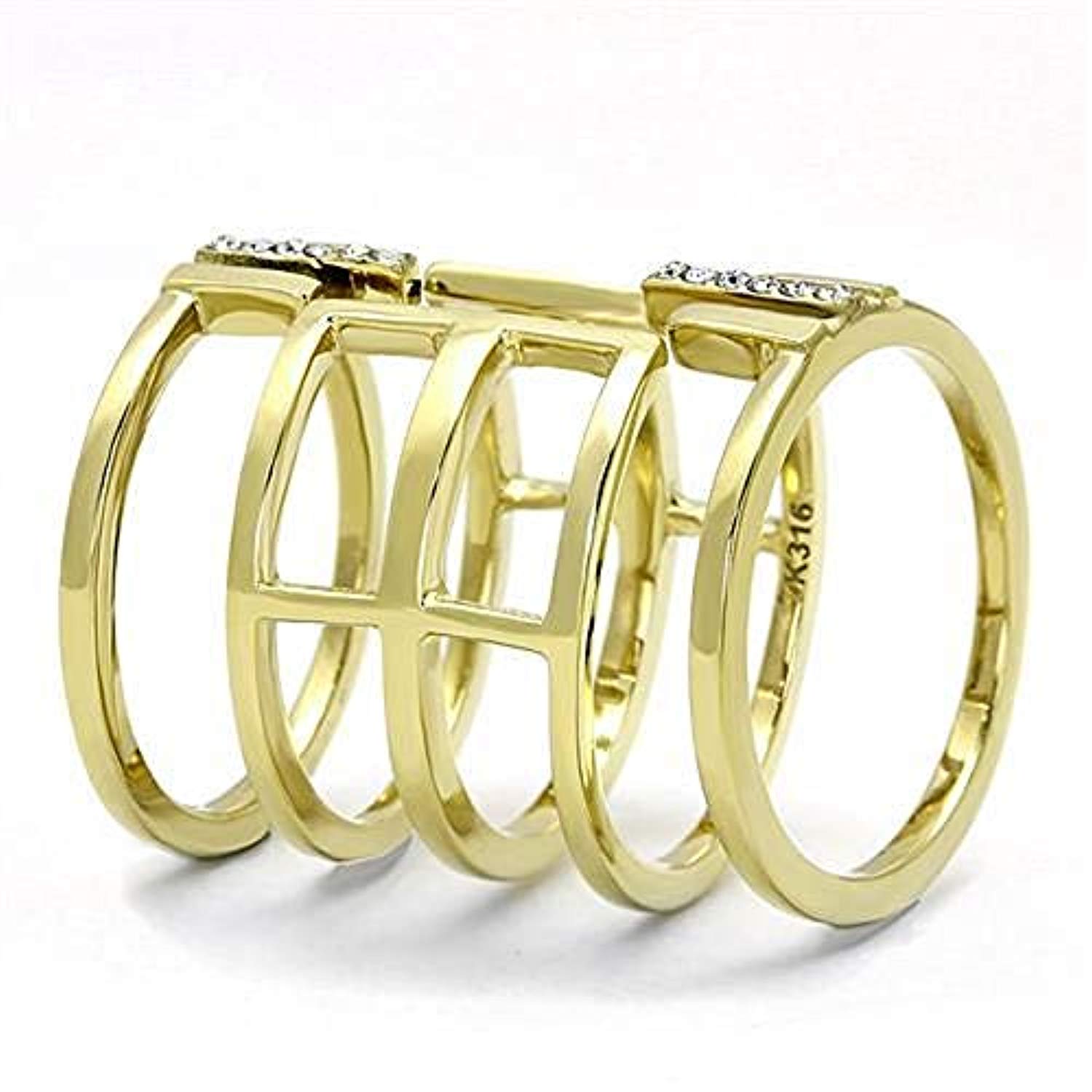 WildKlass Stainless Steel Ring IP Gold Women Top Grade Crystal Clear