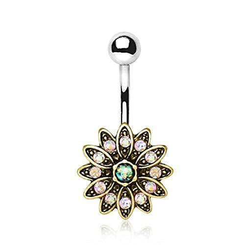 316L Stainless Steel Golden Aurora Floral WildKlass Navel Ring