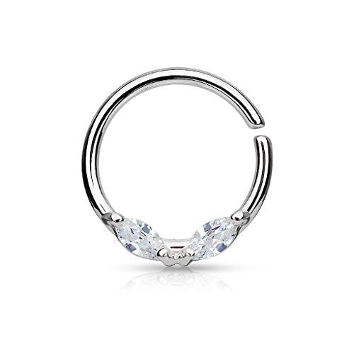 316L Surgical Steel Bendable WildKlass Septum/Cartilage Hoop Ring with Prong Set Marquise CZs