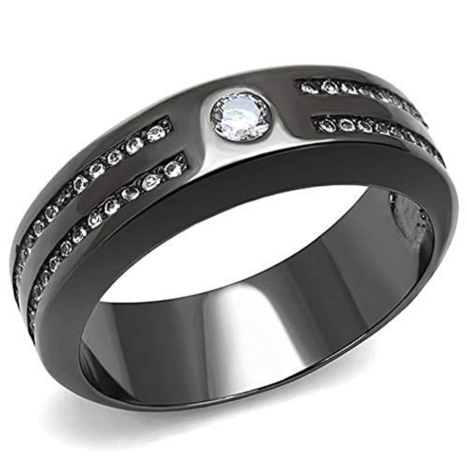 WildKlass Stainless Steel Ring IP Light Black (IP Gun) Men AAA Grade CZ Clear