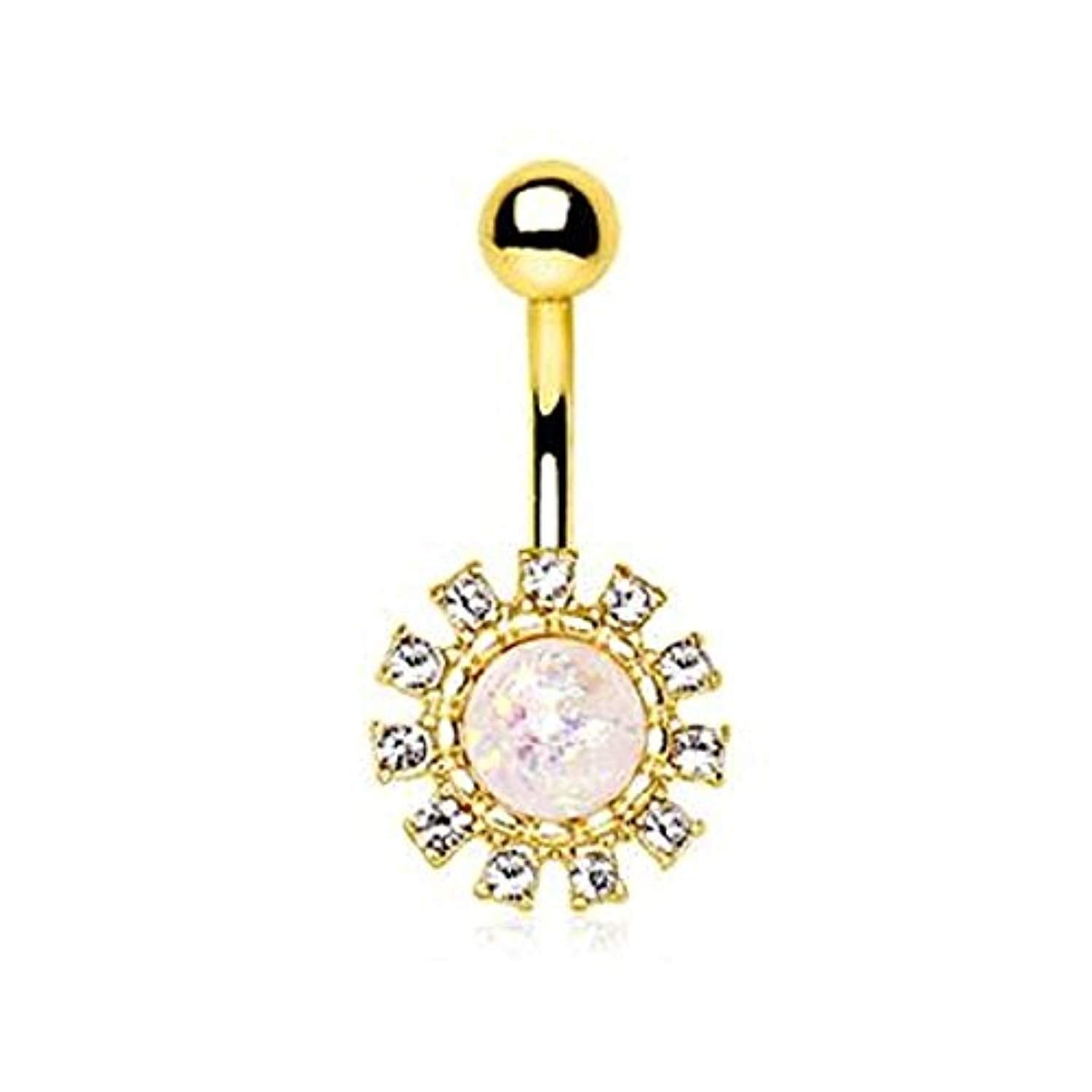 Gold Plated Dazzling Sun with Synthetic Opal WildKlass Navel Ring