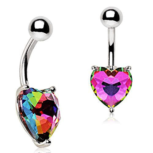 316L Stainless Steel Prong Set Vitrail Medium Heart WildKlass Navel Ring