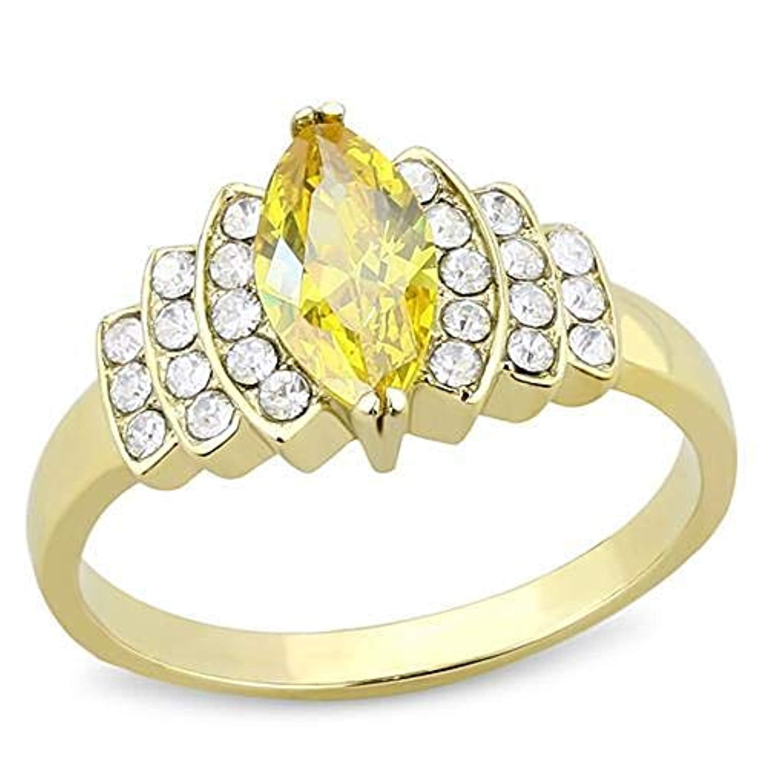 WildKlass Stainless Steel Ring IP Gold Women AAA Grade CZ Topaz